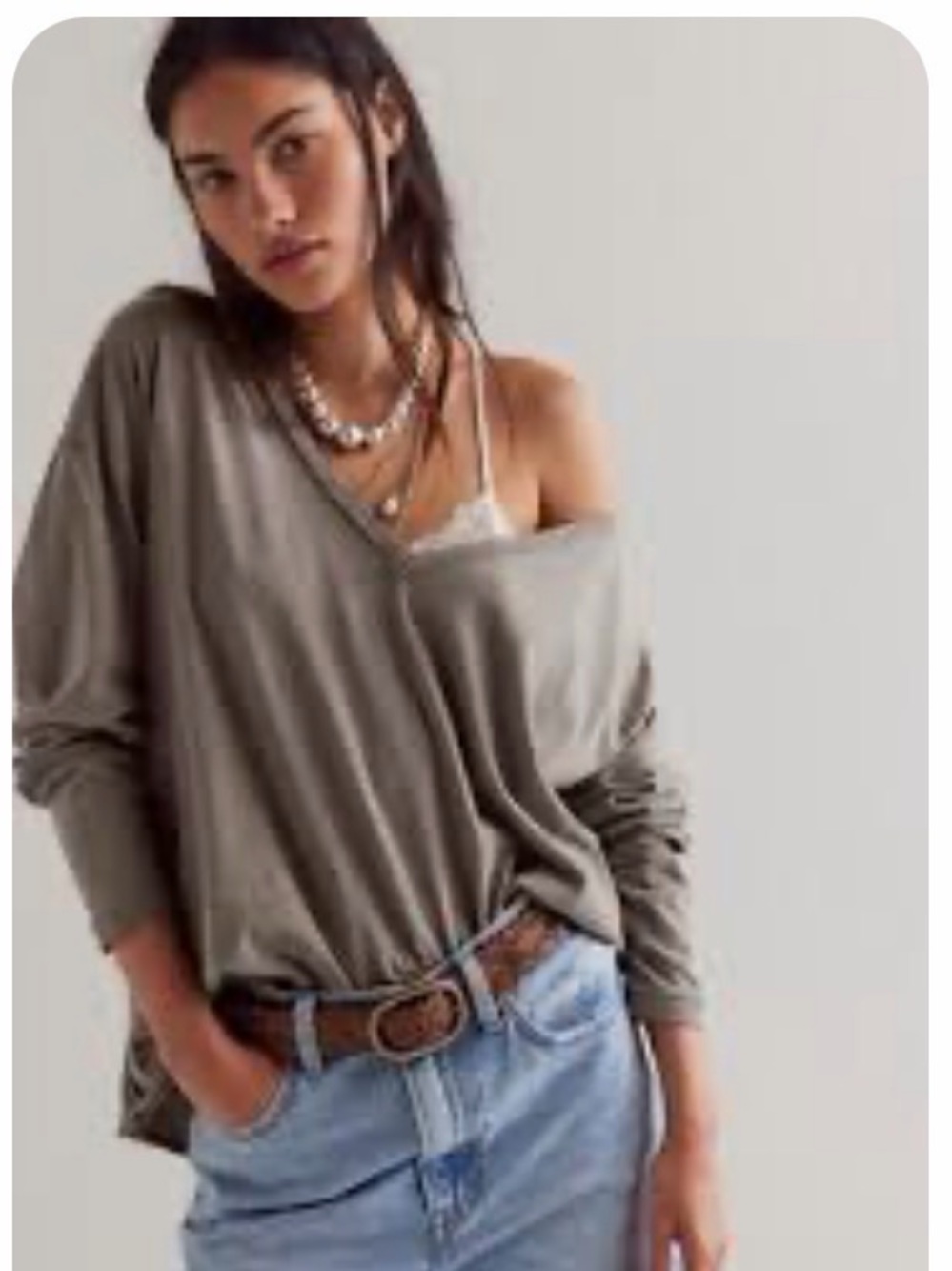 Free People - We The Free Relaxed Off-Shoulder Long Sleeve Nina Top in Taupe